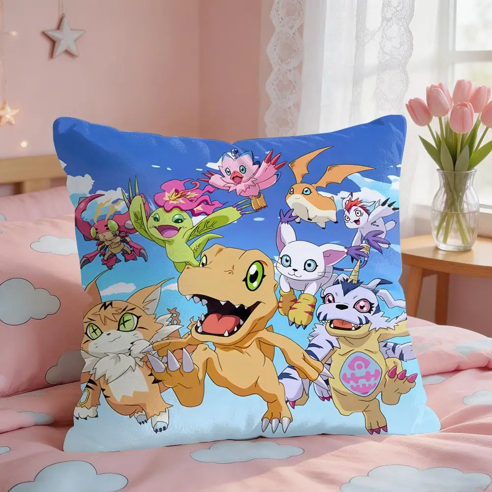 Anime D-Digimon A-Adventure Cushion Cover Square Short Plush Pillow Case Living Room Sofa Home Decor Funda 40X40