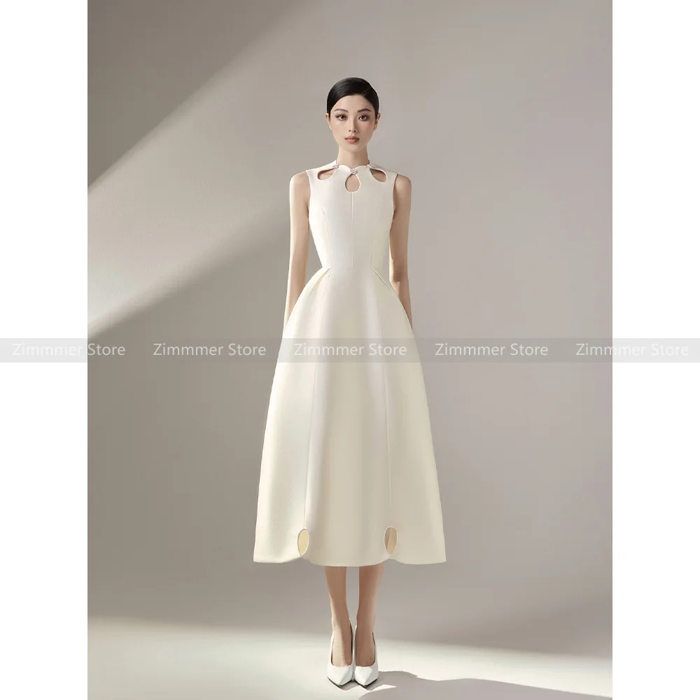 

Vietnam niche light luxury 2024 summer new round neck hollow rhinestone sleeveless dress dresses