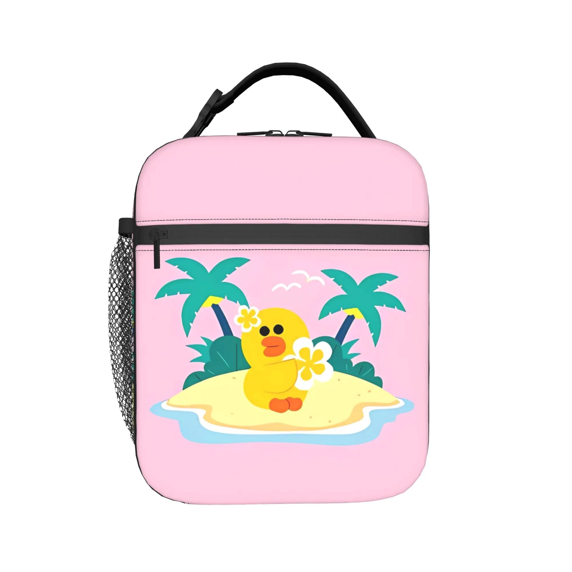 Cute Yellow Duck On Tropical Island With Palm Trees Lunch Bag For Girl Boy  Designer Lunch Box Fashion Portable Cooler Bag