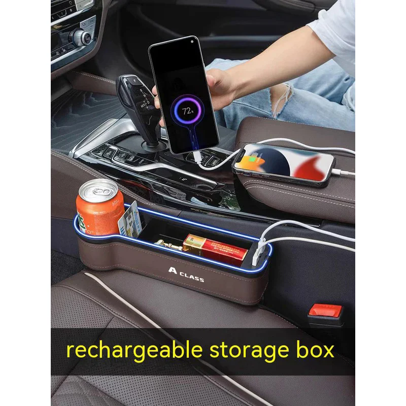 For Mercedes Benz A CLASS Gm Car 7 Color Storage Box with Atmosphere Light Car Cleaning Organizer USB Charging Car Accessories