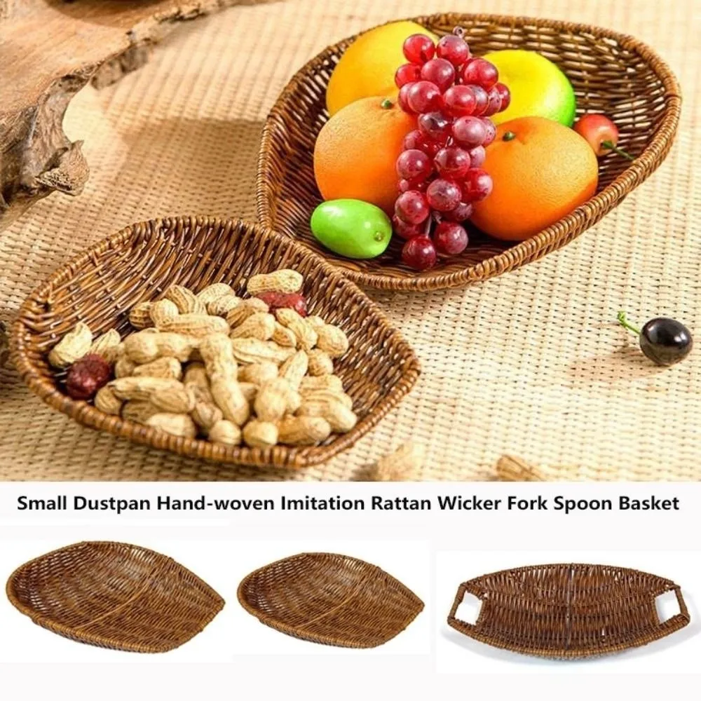 High Quality Hand-woven Small Dustpan Plastic 3 Sizes Fork Spoon Basket Imitation Rattan Wicker Cosmetic House Kitchen Supplies