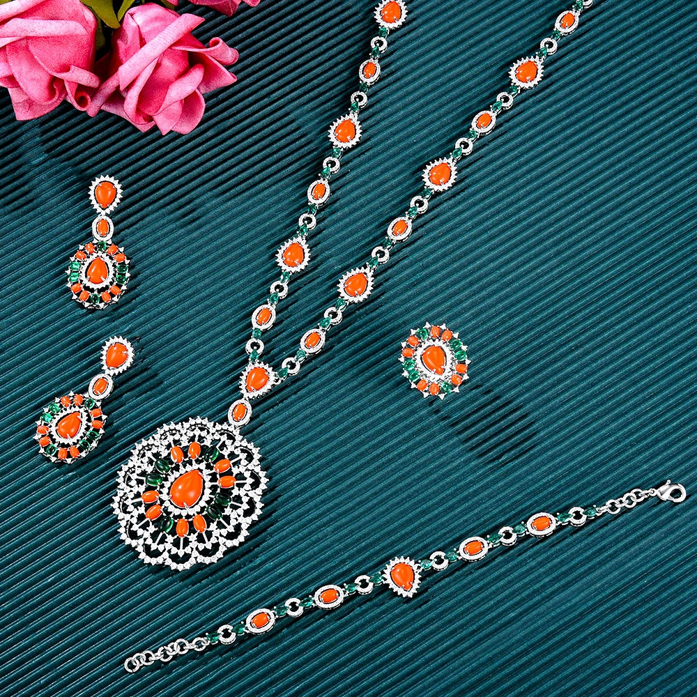 

GODKI New Fashion Turquoise UAE Dubai Bridal Jewelry Set For Women Wedding Party Nigerian African Necklace Earring Set