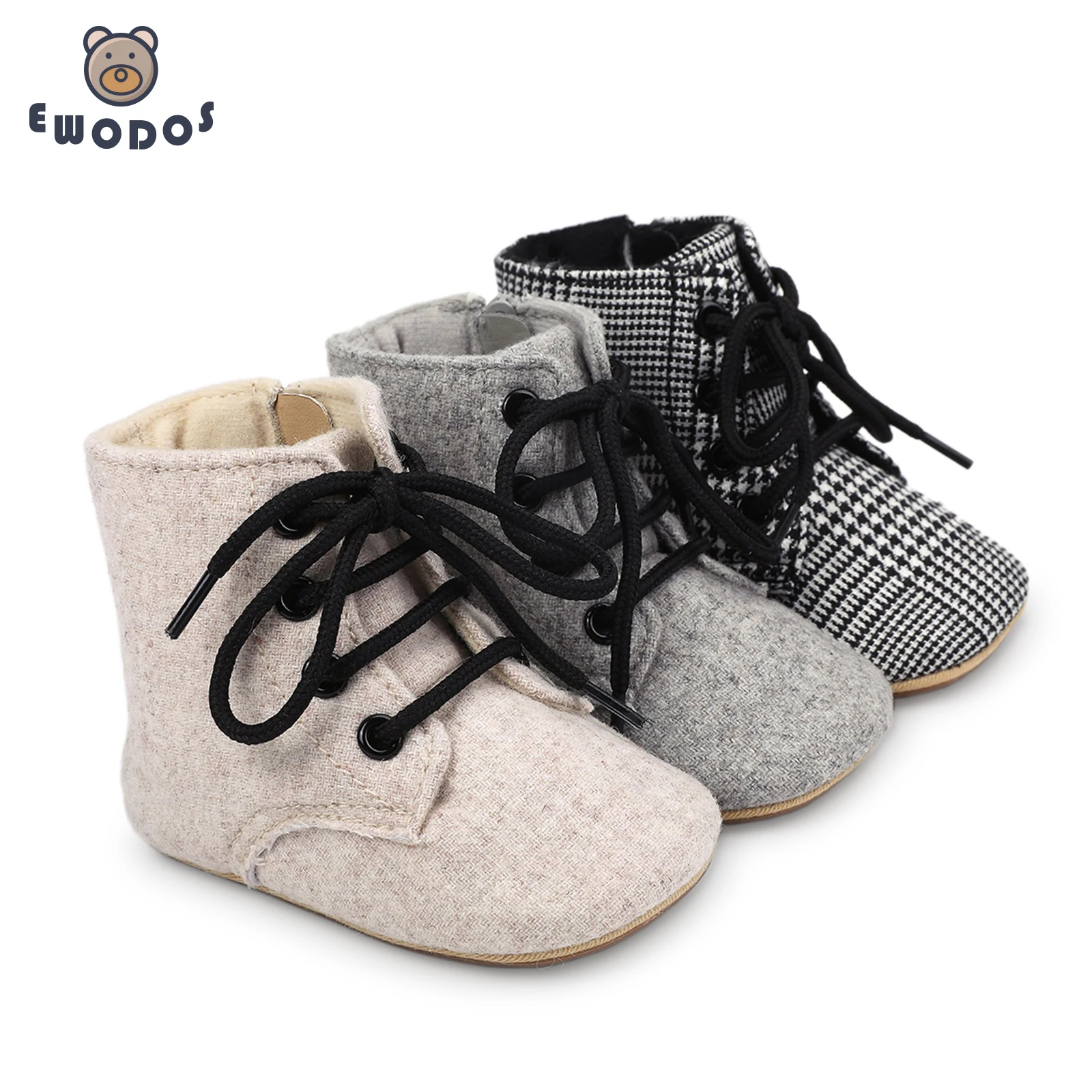 EWODOS Newborn Baby Girls Winter Boots Solid Color/Houndstooth Print Ankle Boots Warm Baby Walking Shoes for Toddler Infant