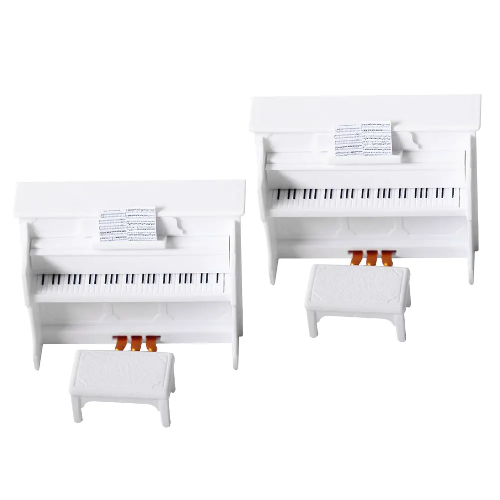 

2 Sets Miniature Upright Bench Realistic Dollhouse Music Scene Props Pretend Play Mini Furniture For Photography Decor Piano