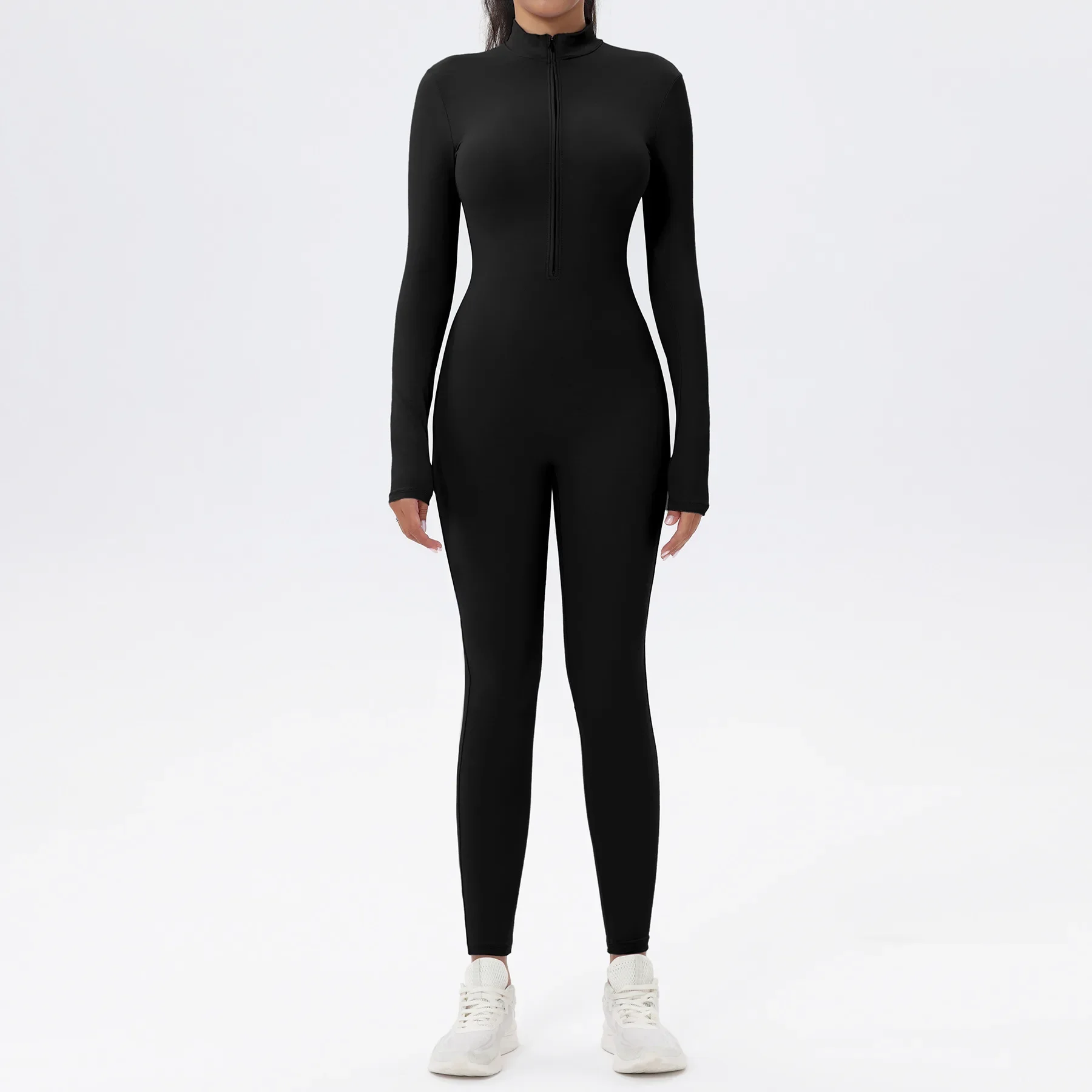 Combinaison pantalon à manches longues zippée, style européen et américain, coupe slim, effet push-up, vêtements de sport et de yoga.