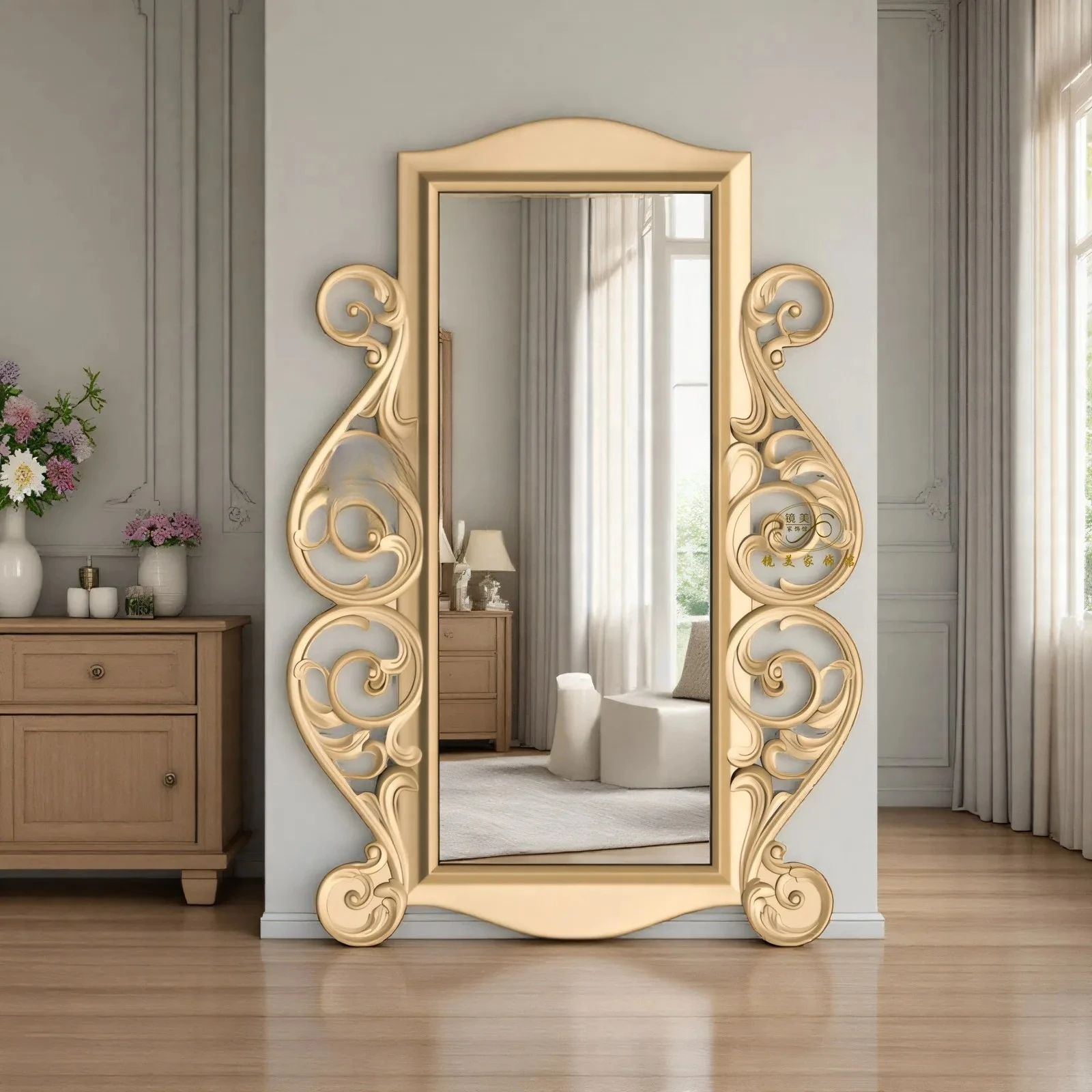 

American full-body mirror household European retro carved large-size floor mirror dressing mirror