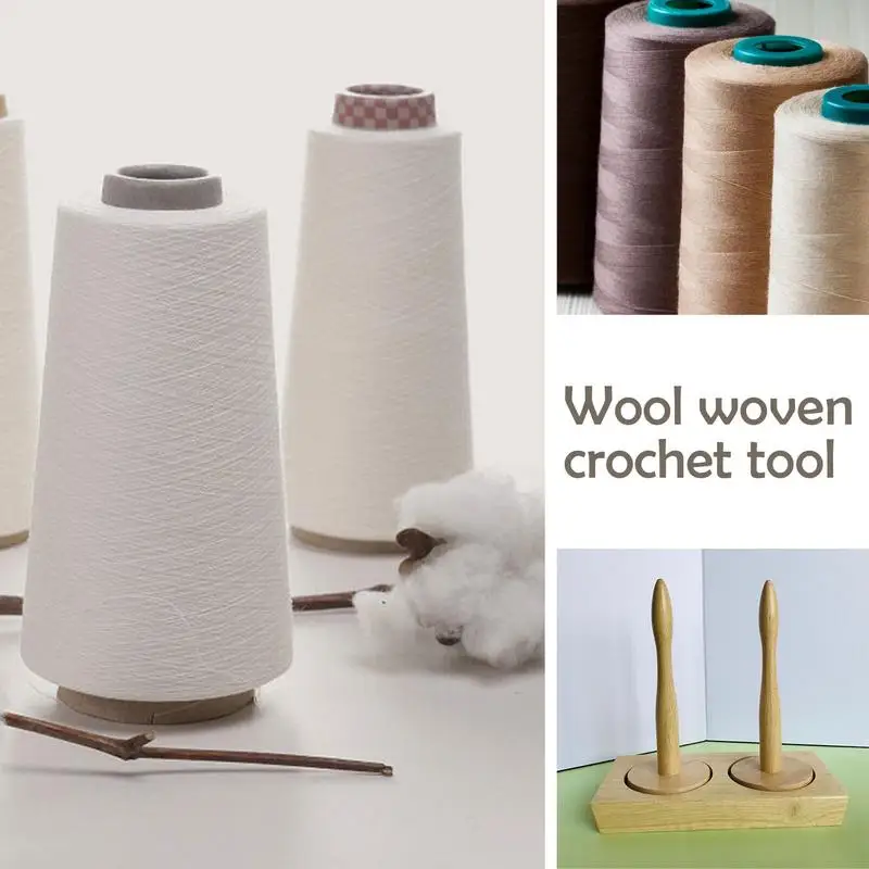 

Wooden Yarn Holder For Knitting Double Spindle Yarn Holder For Crocheting Pull And Rotate Sewing Thread Spindle Base Supplies