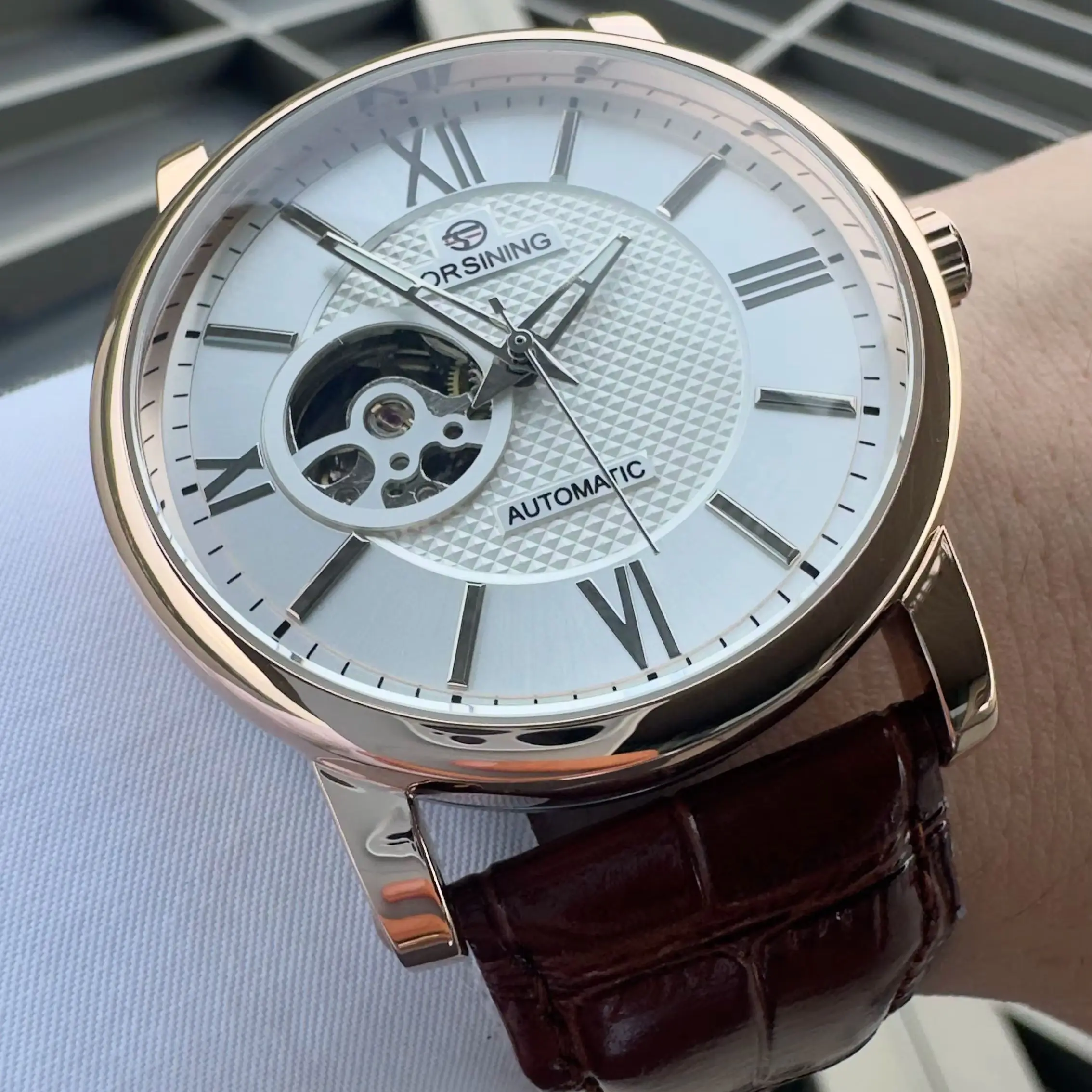 Forsining Elegant Watch for Men Classic Minimalist Skeleton Automatic Mechanical Watches Leather Strap Fashion Wristwatches New