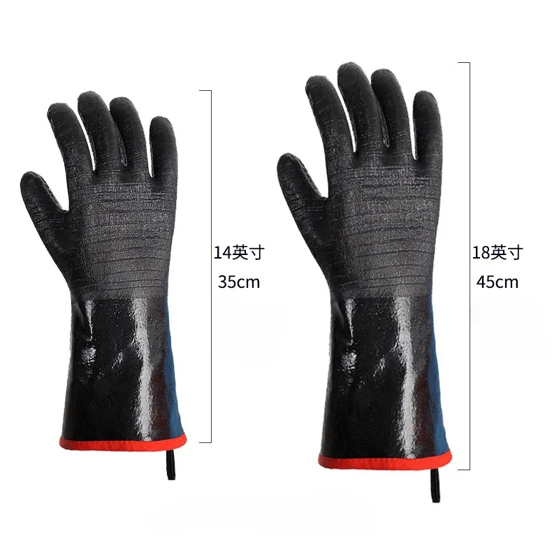 14/18inch BBQ Gloves Neoprene Coating High Temperature Heat Insulation Oil Resistant Long Oven Microwave Barbecue Grill Gloves