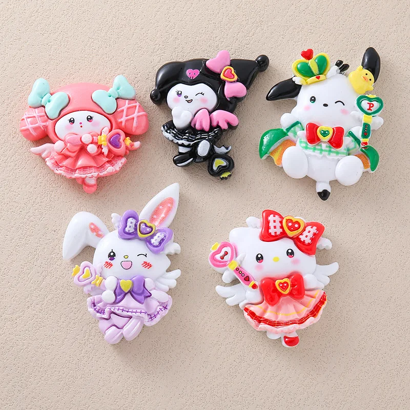 

2 шт., мультяшная волшебная палочка Sanrio, смоляные кабошоны с плоской задней частью, платье принцессы, мусорный чехол для телефона, ювелирные аксессуары «сделай сам»