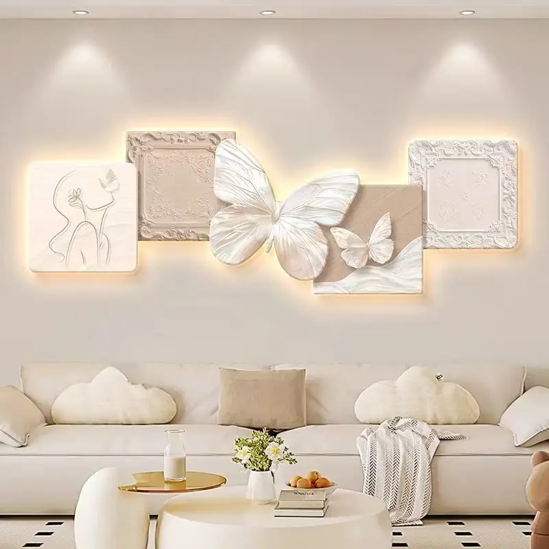 mc-60*180CM Modern Cream Elegant Still Life Pattern Iron & High Gloss Steel Vertical Wall Lamp Art Deco Hanging Decoration^