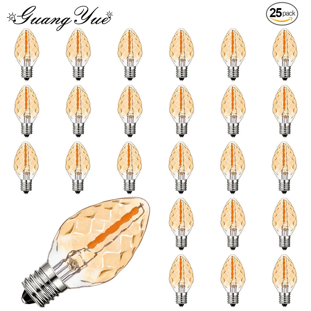 25PCS Decorative Light Bulb E14 220V E12 110V C7 0.5W Lava Light Replacement Bulb 5W Equivalent Candle Tubular LED Filament Bulb