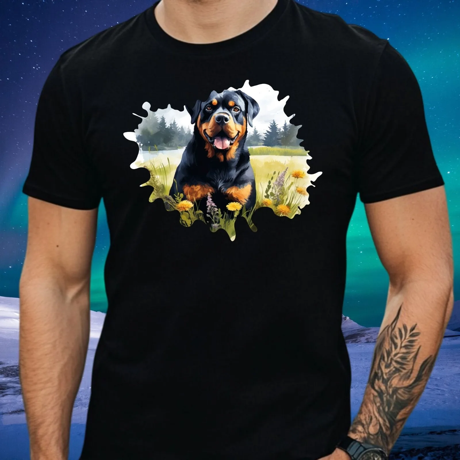 Herren-T-Shirt aus Baumwolle mit Rottweiler-Motiv, Größe XS bis 5XL