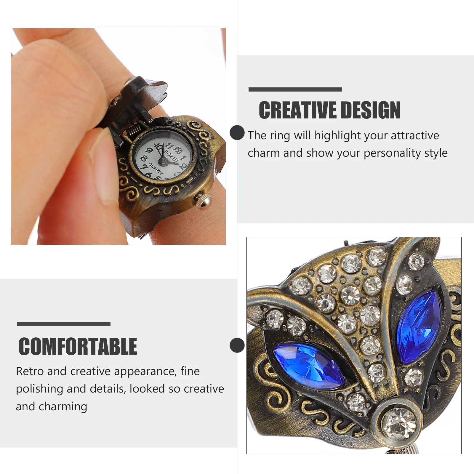 

2Pcs Retro Finger Watch Premium Fox Design Elastic Ring Watch for Daily Wear Creative Vintage Style Punk Fashion Jewelry