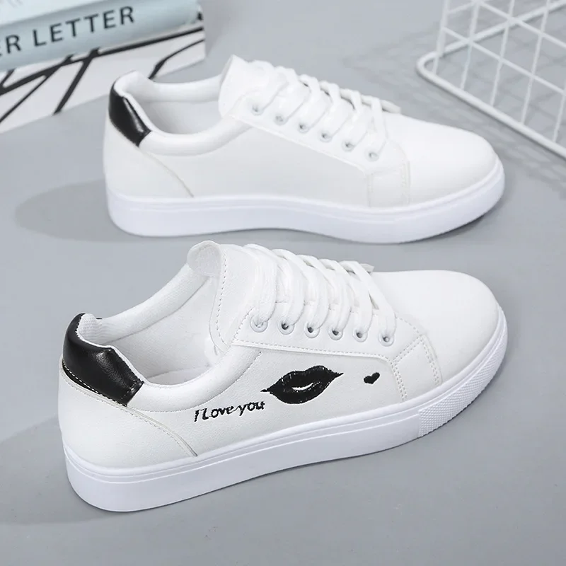 Fashion Sneakers Women's Vulcanize Shoes Casual Classic Breathable PU Leather Shoes Woman Lace Up White Shoes Sneakers