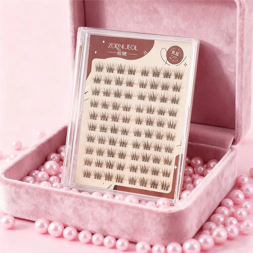 New Glue-free False Eyelashes, Fishtail Princess Lazy Eyelashes, Natural Transparent Stem, Reused 48 Clusters Large Capacity