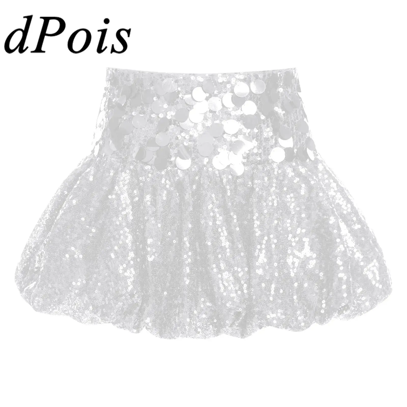 

Женская юбка, костюм для джазового танца, клубная одежда с высокой талией, сексуальная блестящая мини-юбка-пуф с блестками, Клубная танцевальная вечеринка, наряд