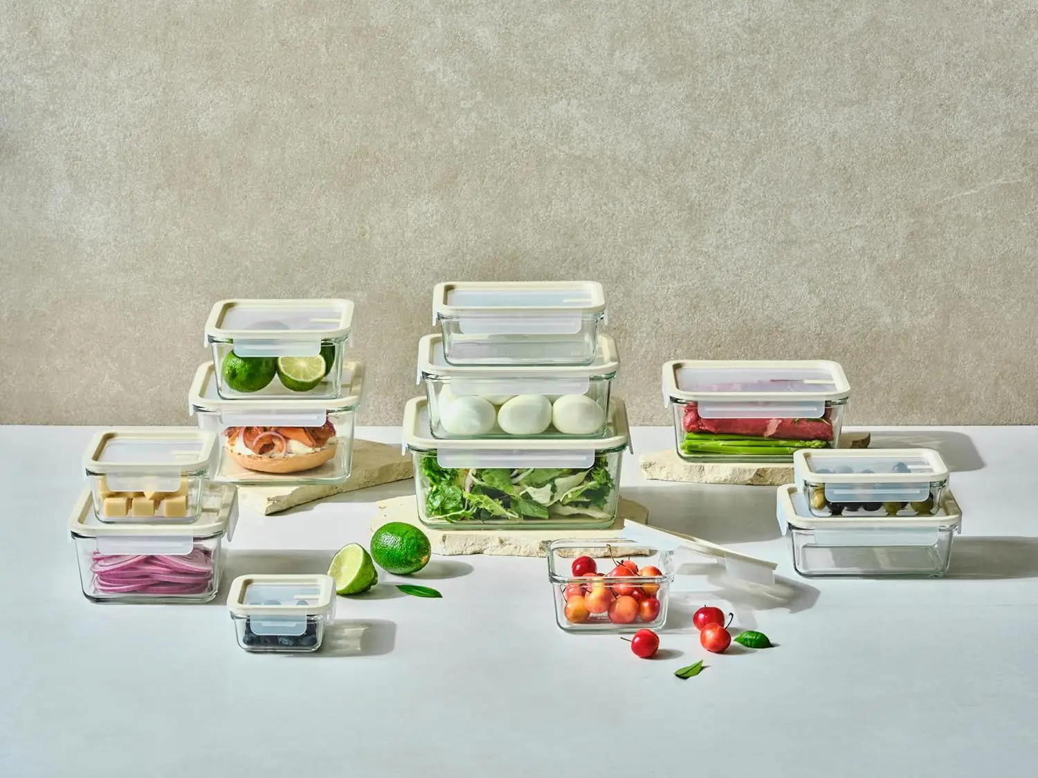 Sens 24Pcs Glass Food Storage Set – Airtight & Leakproof, 8 Different Sizes, Anti Slip Lid, Microwave & Oven Safe, Meal prep, Lu