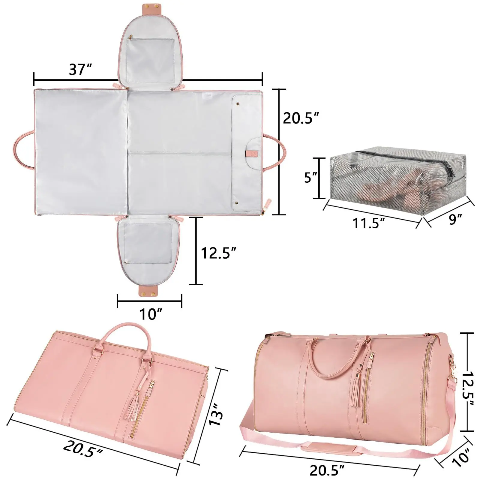 36-55l Pu Opvouwbare Pak Tas Grote Capaciteit Handbagage Tas Voor Man Vrouwen Multifunctionele Draagbare Handtassen