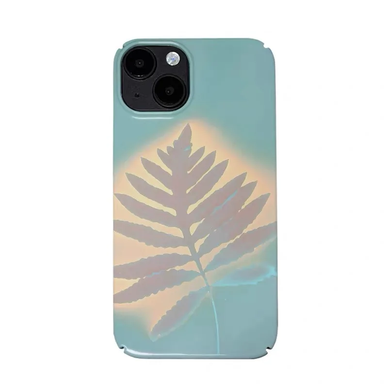 

Yellow and Blue Glowing Leaves Case for IPHONE 16E 15PRO MAX 14 13 PRO MAX 15PLUS 11 XR XS MAX Acrylic Hard Mobile Phone Cases
