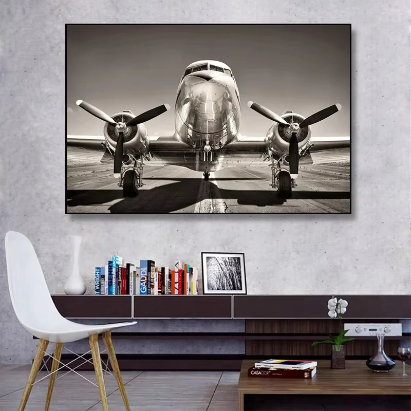 Retro Airplane Fighter Poster  Canvas Painting Print Sky Aircraft Pictures for Living Room Office Wall  Home Decor Gift
