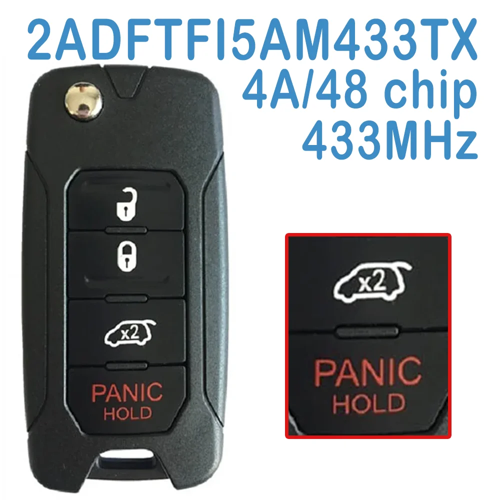 

2ADFTFI5AM433TX OEM/Aftermarket Auto Smart Remote 3+1 Buttons 433MHz 4A/48 Chip Replace Flip Car Key Fob For Jeep Renegade 16-18