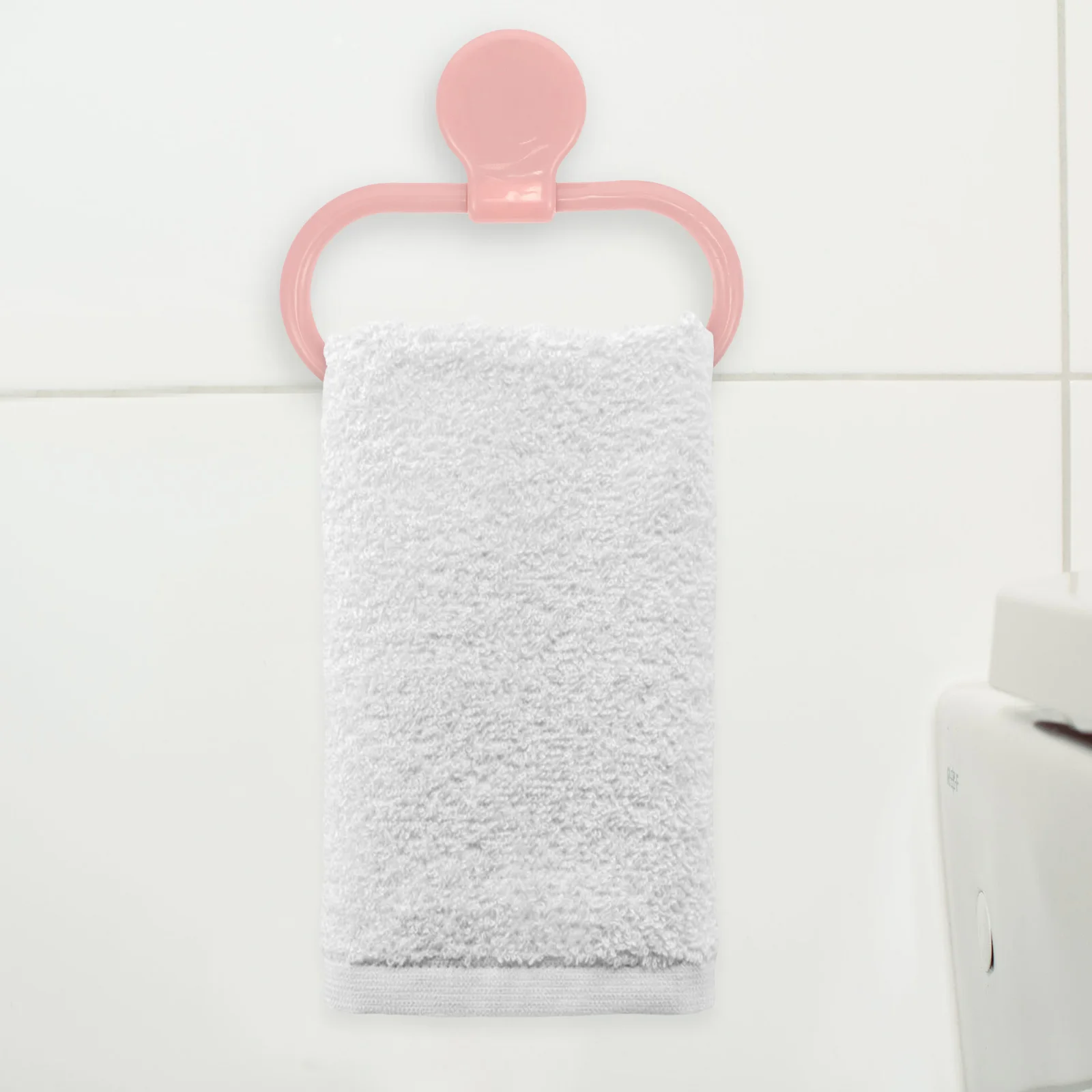

Towel Ring ABS Material Self Adhesive No Drilling Pink Simple Design Bathroom Kitchen Drying Rack Holder Flat Surface Mounting