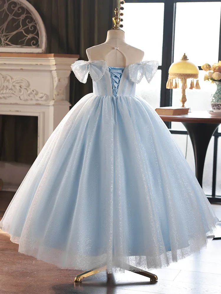 

Платье для девочки на заказ: с открытыми плечами, бантом, бисером, из фатина, бальное, для свадьбы, подружки невесты, дня рождения, конкурса красоты, торжественных мероприятий, выпускного вечера