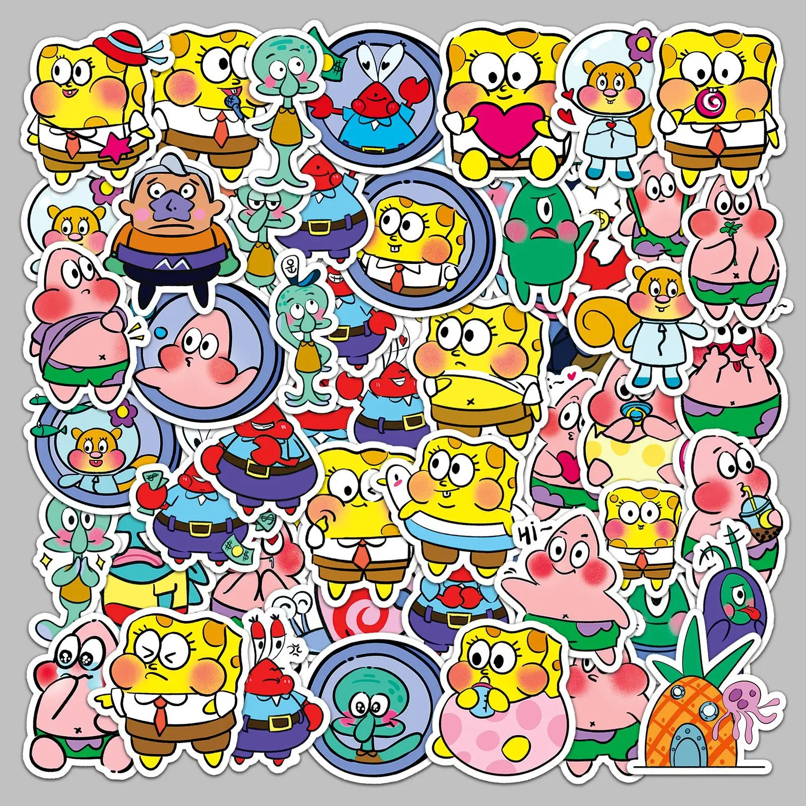 50pcs Q Version SpongeBob SquarePants Patrick Star Animated Character Cartoon Cute Diy Phone Case Sticker