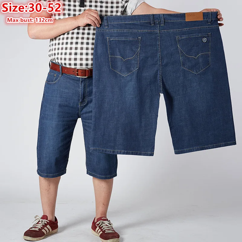 Oversized 150KG Plus 48 50 52 Denim Mens Pirate Shorts Thin Summer Half Trousers Male Dad Knee Length High Waisted Casual Jeans