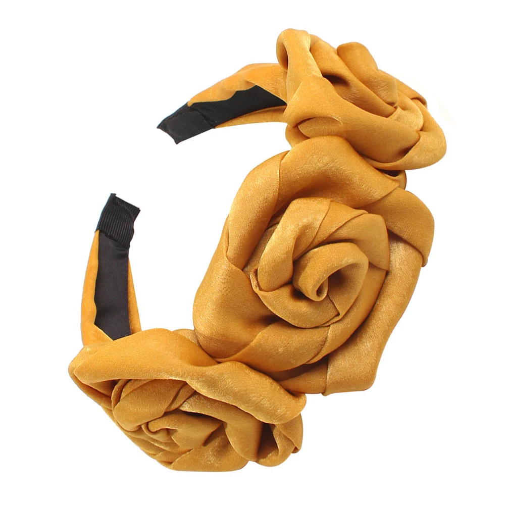 

Тканевая повязка для волос с розой, женская однотонная модная повязка на голову, вечерние обручи для волос, повязка на голову с розой для повседневной носки, удобная желтая повязка на голову