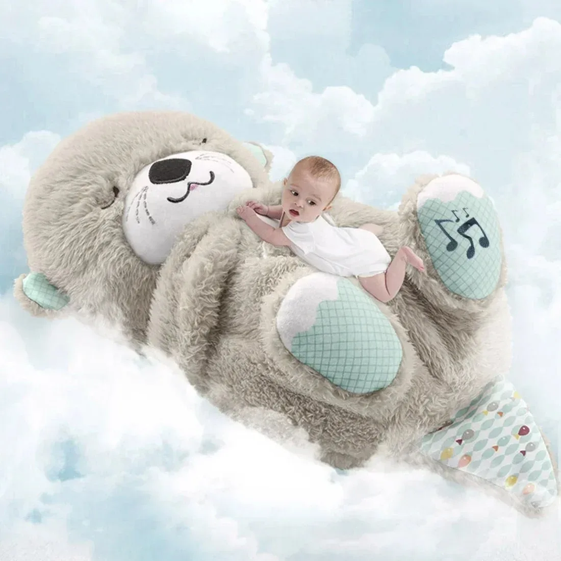 Baby Breathing Bear Baby Soothing Otter Plush Doll Toy Baby Kids Soothing Music Sleeping Companion Sound and Light Doll Toy Gift