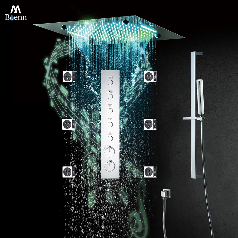 M Boenn 20 Inch LED Music Shower Head Thermostatic 5 Functions Shower System Bathroom MultiFunctions SPA Massage Rain Showerhead