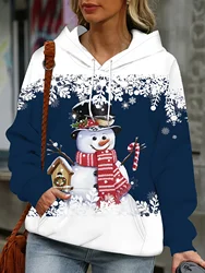 Women's Hooded Hoodies Christmas Theme Snowman Pattern Streetswear Polyester Knit Fabric Tops Casual Pullover Women's Clothing