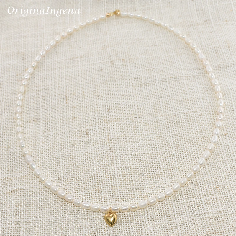 Naszyjnik z naturalnych pereł wypełnionych 14-karatowym złotem Dainty Heart Charm Naszyjnik Minimalizm Odporna na potzenie biżuteria Boho Naszyjnik damski — zdjęcie 4