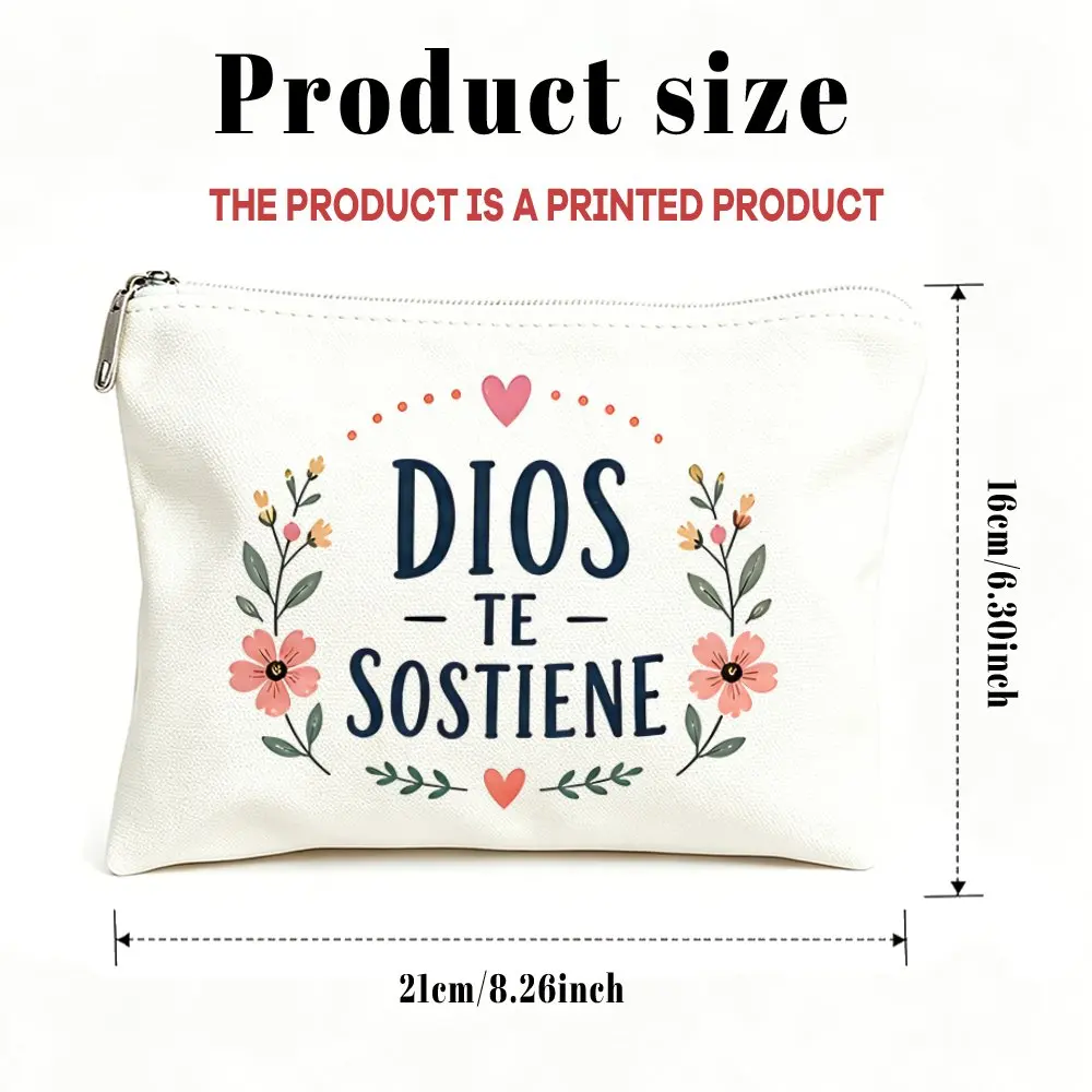 Spanish Phrase Makeup Bag for Women Dios Te Sostiene Cosmetic Toiletry Pouch with Zipper Closure Latin Gift Mom Daughters Travel