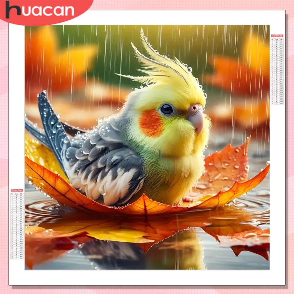 HUACAN 5D Diamond Painting Parrot Animal Full Square Round Diamond Mosaic Leaf Bird Home Decoration