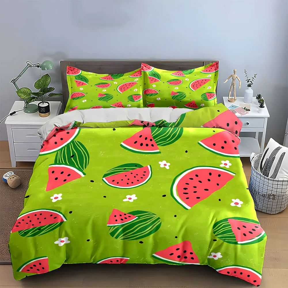 Watermelon Pattern Decorative Set Bedding Set with 1 Duvet Cover 2 Pillowcases Single Double King Queen, Gift