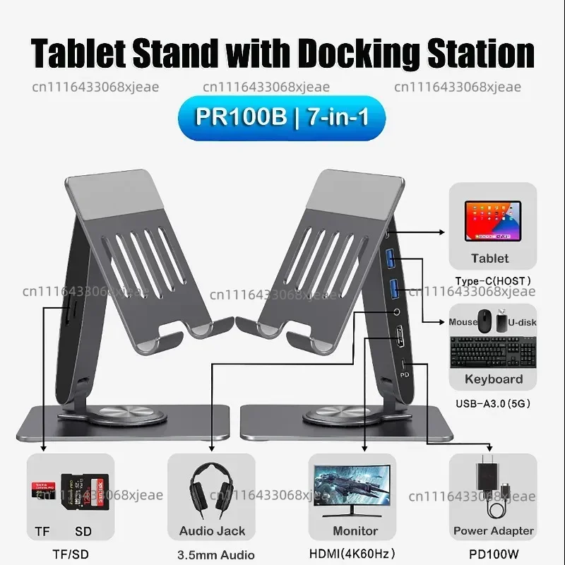 Foldable Rotating Aluminum Alloy Docking Station Bracket, Suitable for  and Other Tablet Desktop Brackets, HDMI Screen