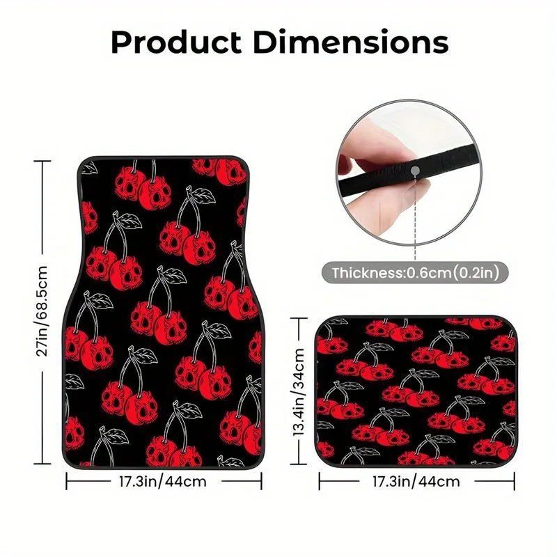 4Pcs Car Floor Mats, Red Devil Skull Cherry Print, Gothic Punk Car Interior Accessories