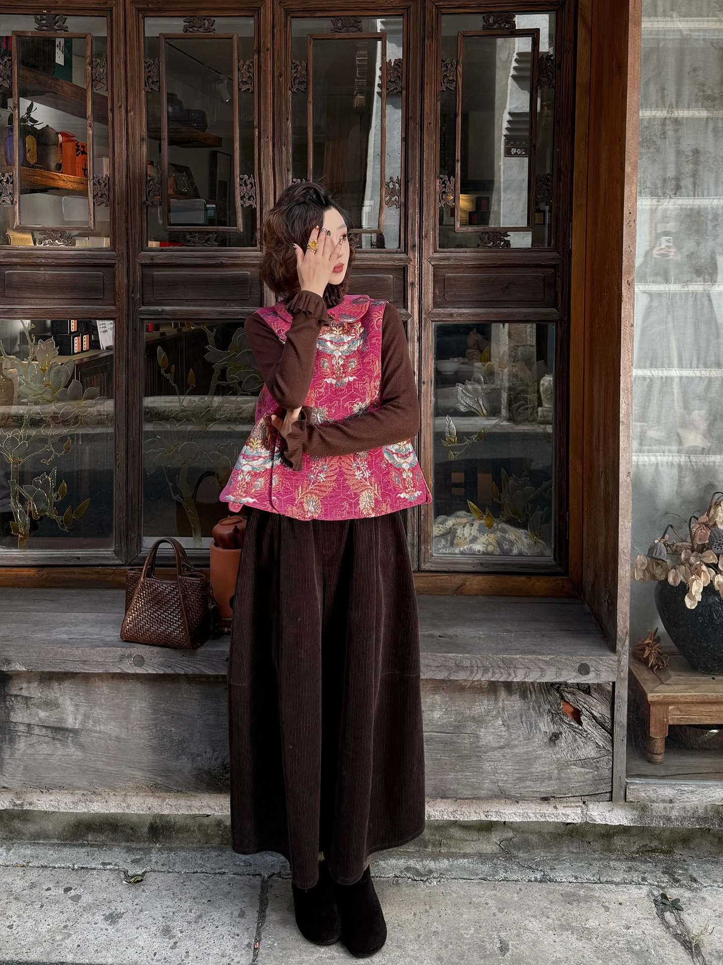 

Yolo Autumn Winter High Waist Wide Leg Pants Baby Velvet Fce Lined Corduroy 00% Cotton Chinese Sle Casual Trousers