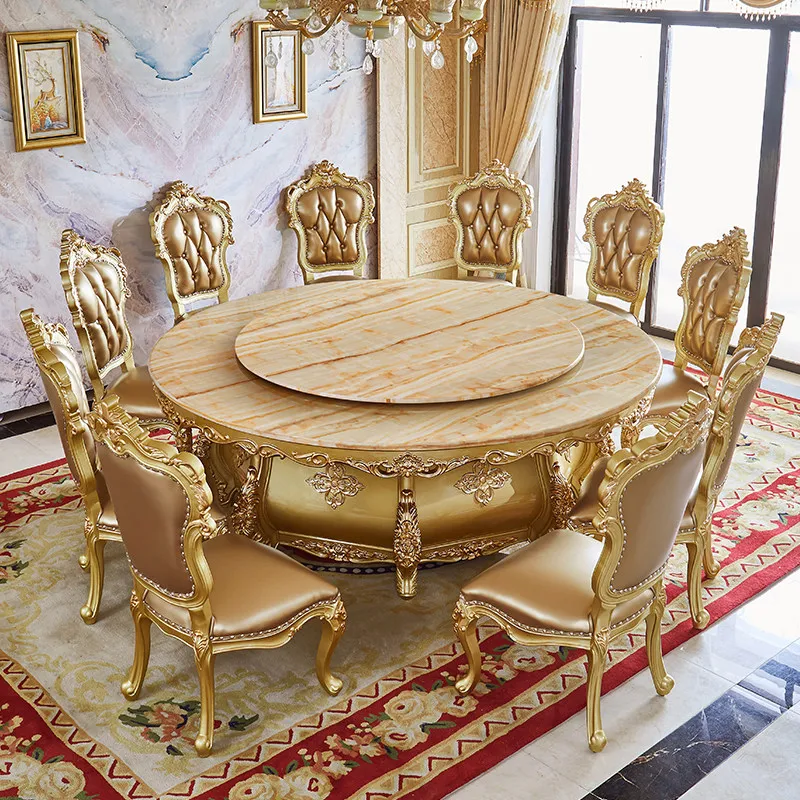 European solid wood large round table marble dining table household 2.4M dining table large apartment villa hotel electric dinin