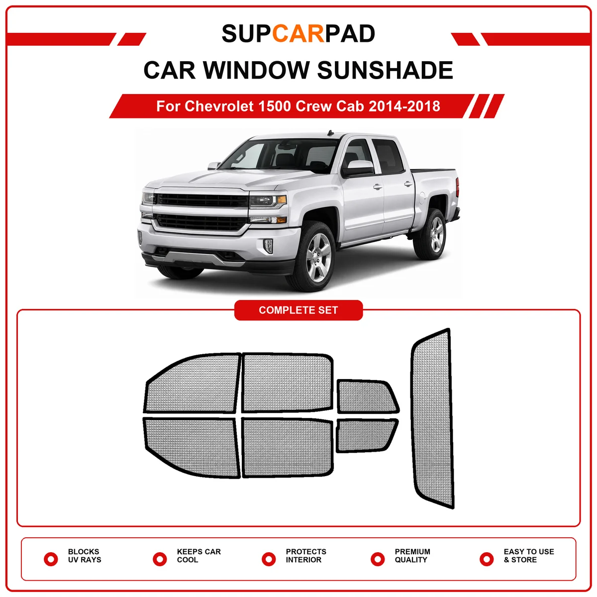 For Chevrolet 1500 Crew Cab 2014-2018 Pre‑Cut Auto Window Sunshade Anti‑UV Car Sun Visor Protector