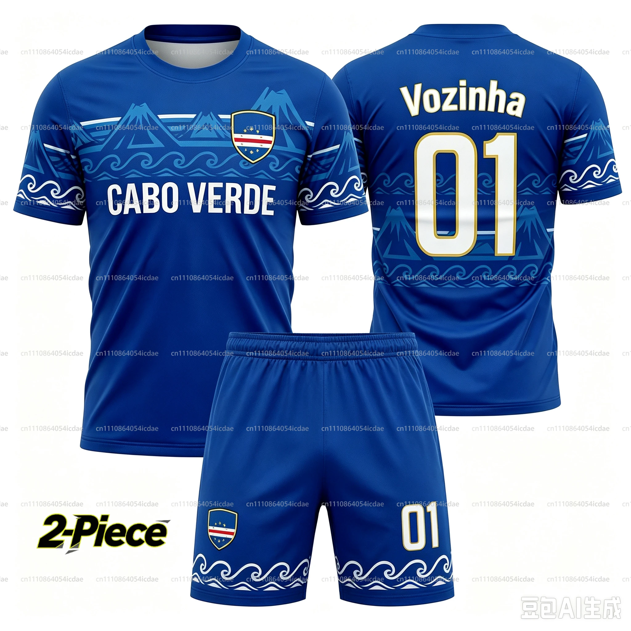 2 Pezzi 2026 Capo Verde VOZINHA # 01 Maglia da Calcio per Tifosi, Set Coordinato per Famiglia, Traspirante, Kit Speciale per Adulti e Bambini