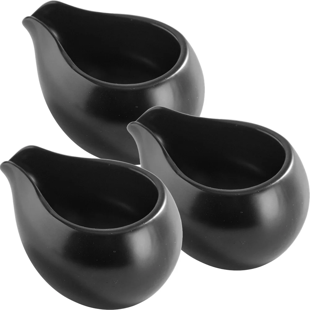 

3 Pcs Round Mouth Milk Spoon Sauce Bucket Saucer Boats Condiment Ceramic Pitcher Dipping Cup Container