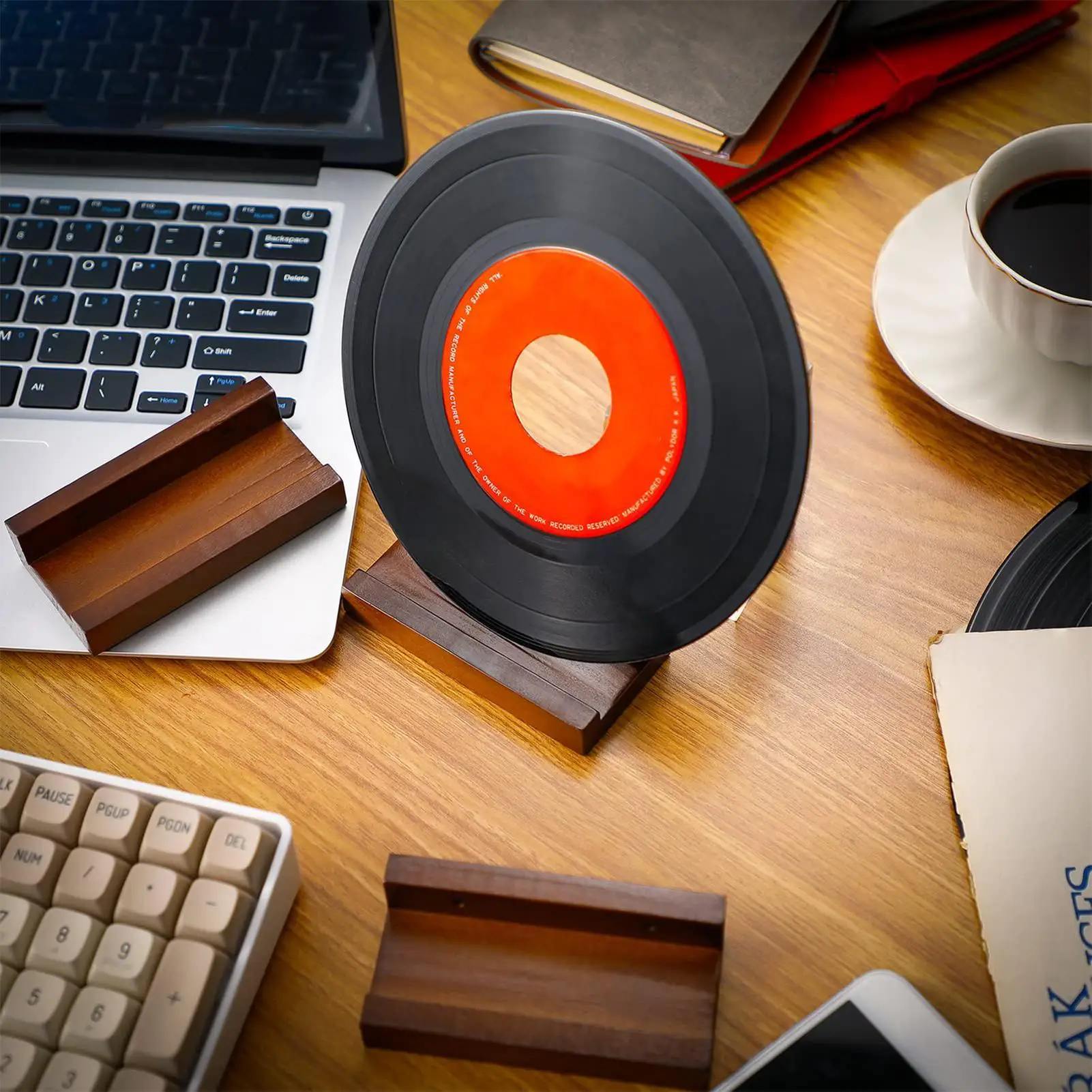 Wooden Vinyl Record Wall Shelf 6 Pcs/set Wall Mounted CDs Display Rack Floating Record Storage Holder For Albums Books