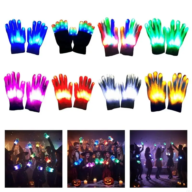 تضيء قفازات الحفلات مع ضوء وامض قفازات LED متوهجة لعيد الميلاد والهالوين والاحتفال بأعياد الميلاد P9YB