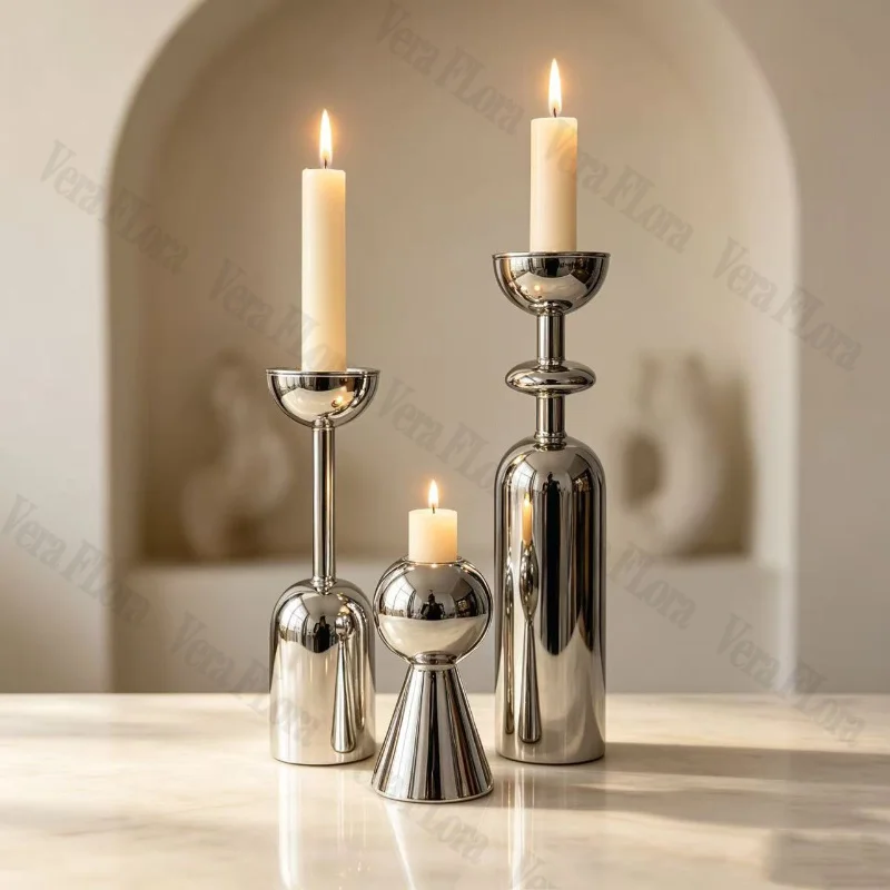 3PCS/SET Future Oriented Light Luxury Metal Candle Holder Geometric Home Decoration European Style Wrought Iron Atmosphere Props