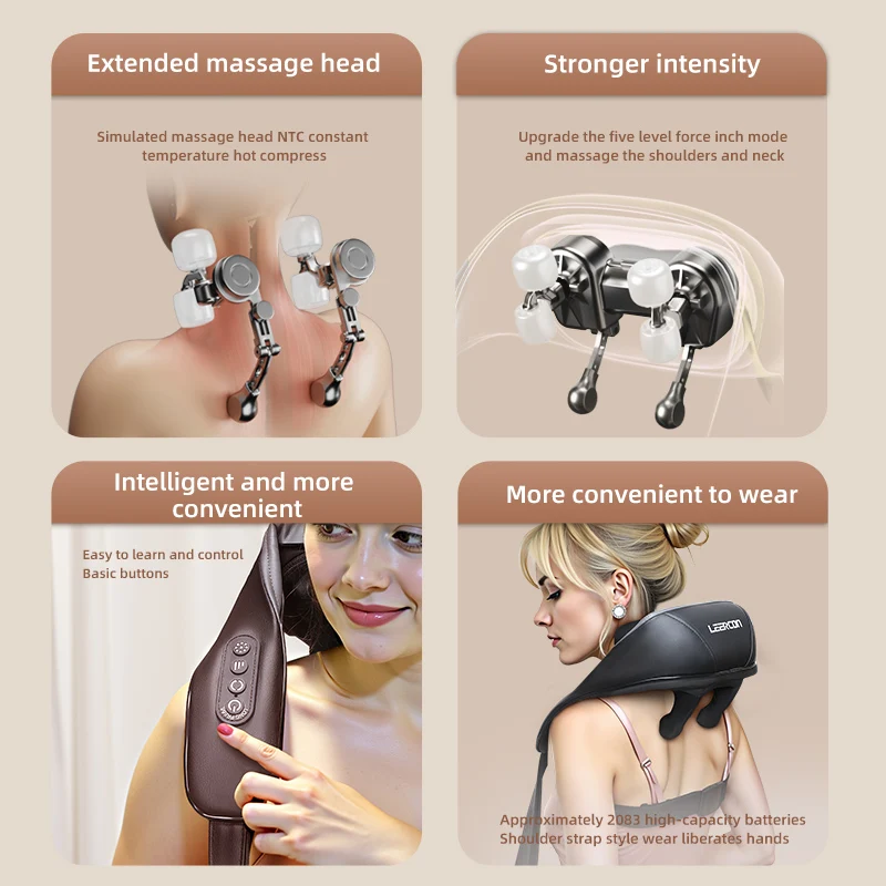 Masajeador de cuello, chal de masaje de cuello y espalda Shiatsu 6D con calor, regalo para hombres y mujeres para relajarse el estrés en la oficina en casa