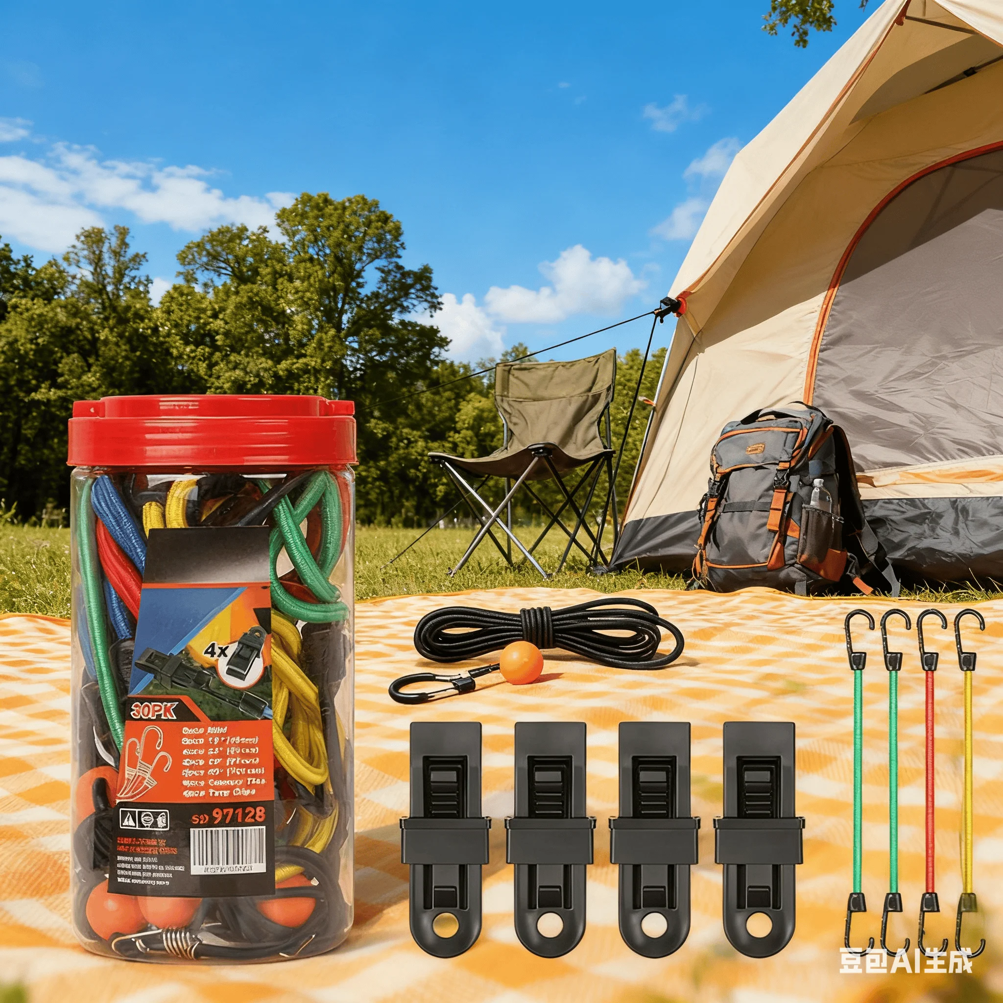 

30pcs/set Bicycle Binding Straps 45/60/80/100cm Rubber Round High Elastic Tent Rope With Ball Straps ＆ Clips ＆ Mini Cords